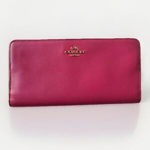 COACH Slim Wallet In PINK Smooth Calf Leather w GOLD Hardware